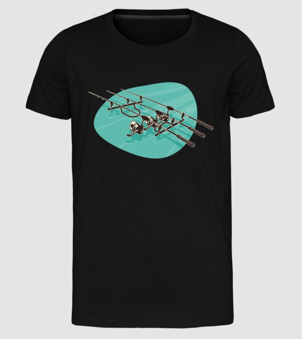Undițe de pescuit model negru pe tricou