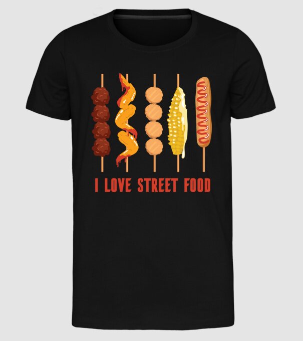 I Love Street Food model negru pe tricou