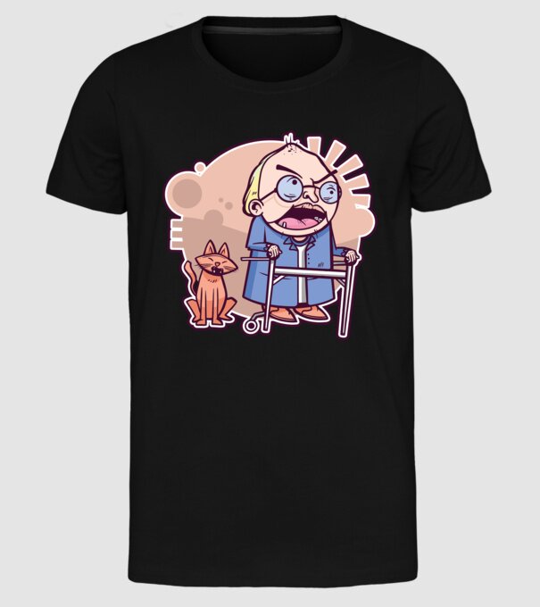 Bunic în vârstă cu pisică model negru pe tricou