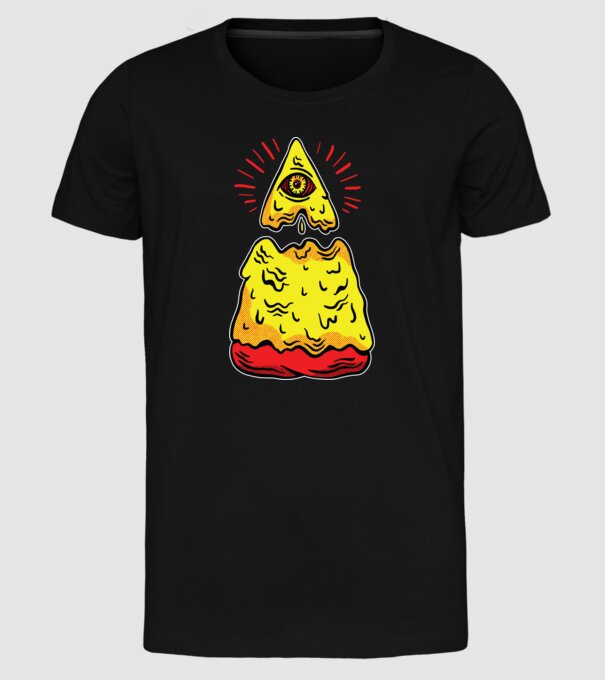 Illuminati Pizza model negru pe tricou