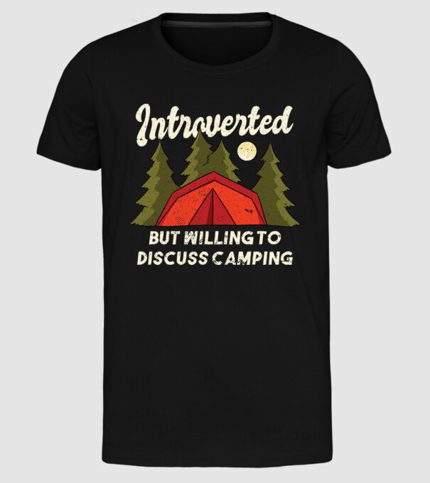 Camping Introvertit model negru pe tricou
