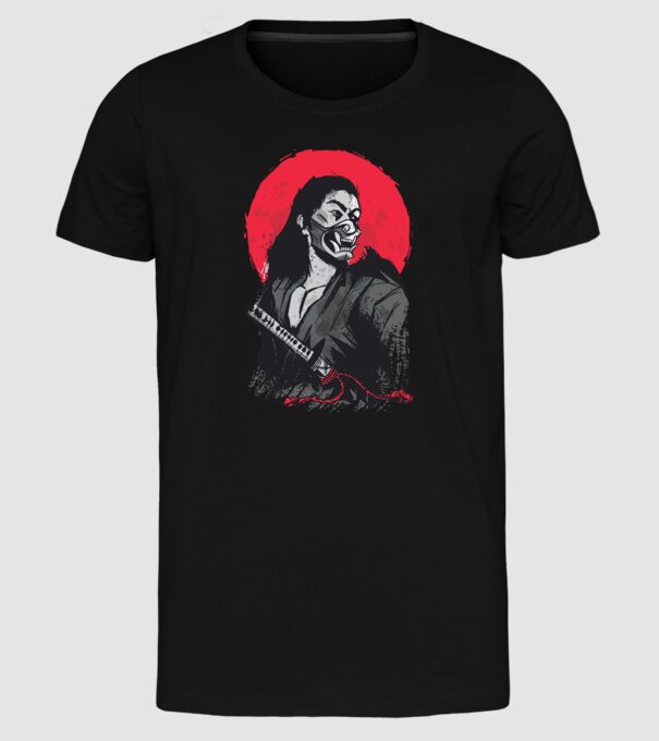 Războinic japonez model negru pe tricou