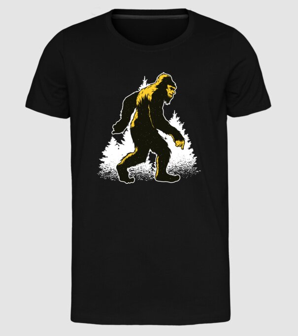 Yeti în pădure model negru pe tricou