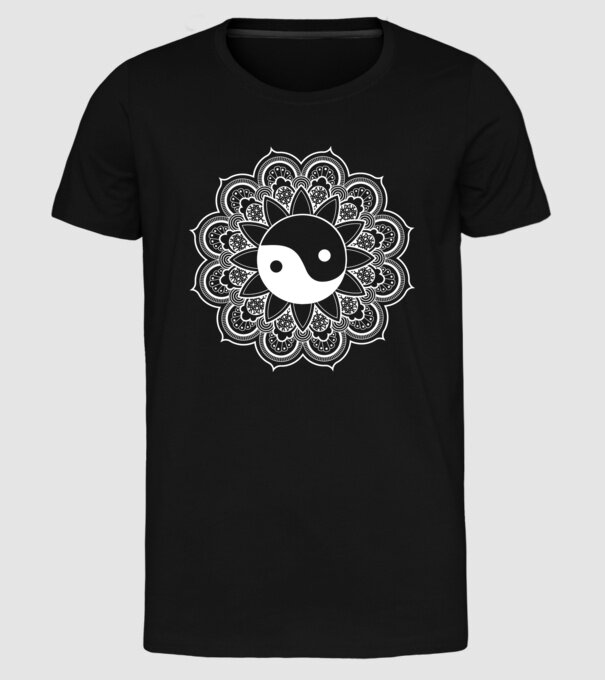 Yin-Yang Mandala model negru pe tricou