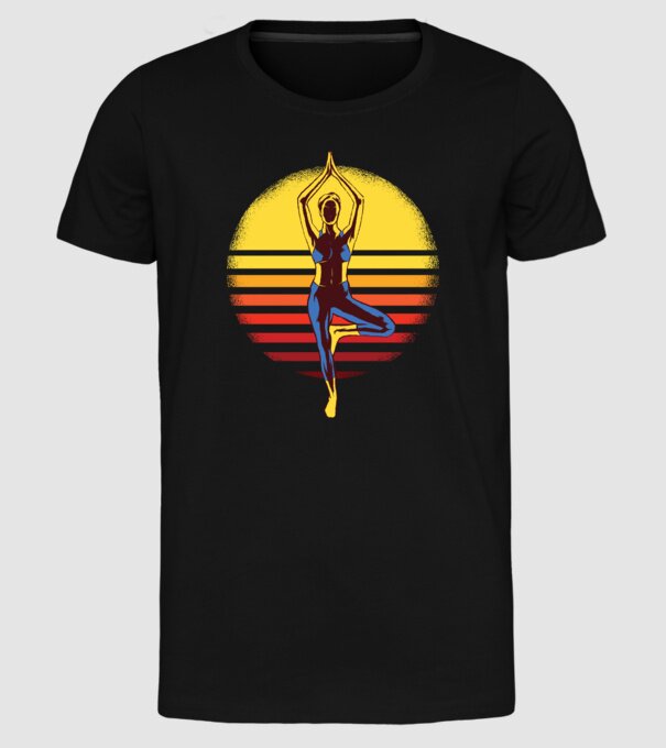 Retro yoga model negru pe tricou