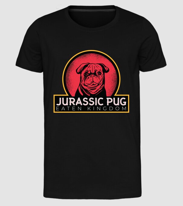 Jurassic Pug Tricou cu mops model negru pe tricou