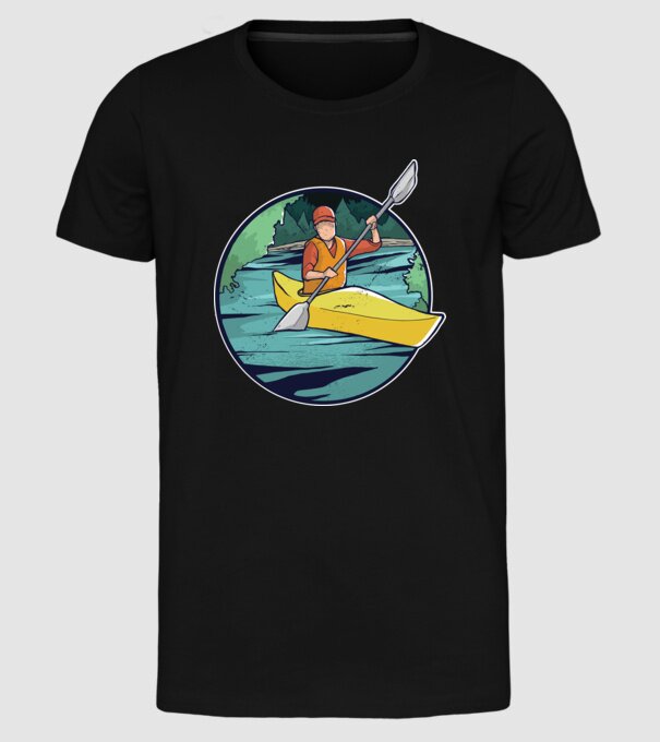 Caiac-canoe model negru pe tricou