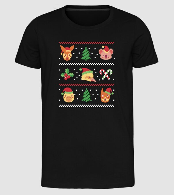 Pulover urât Animale de Crăciun model negru pe tricou