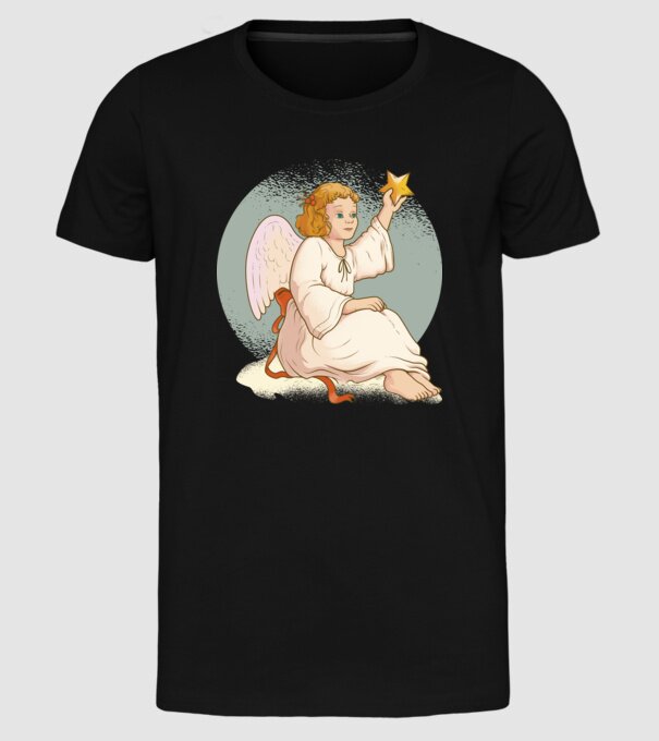 Înger de Crăciun model negru pe tricou