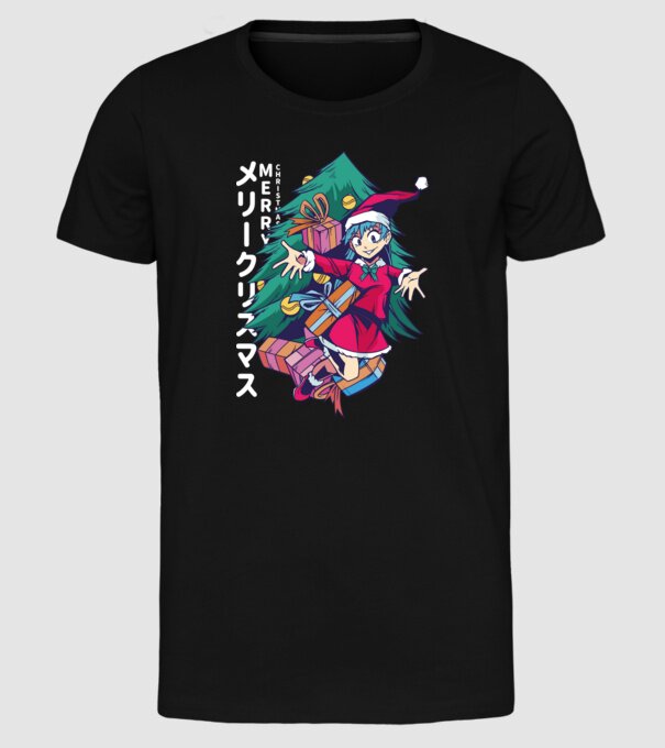 Anime Crăciun model negru pe tricou