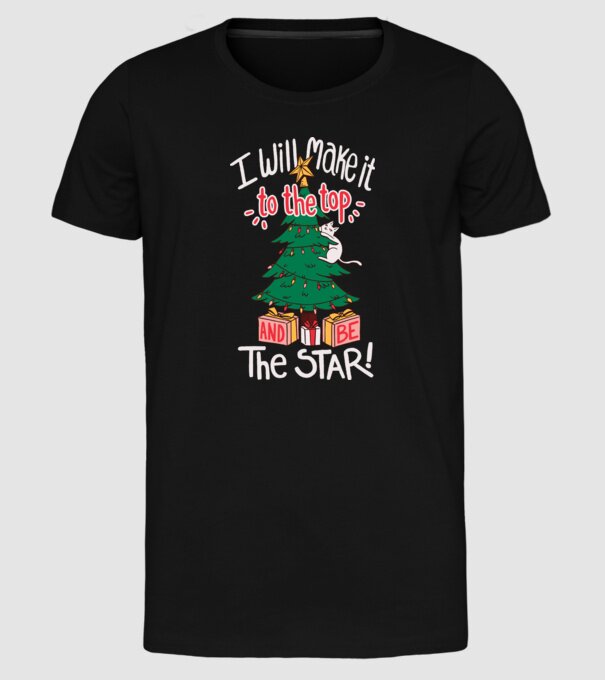 Pisică de Crăciun model negru pe tricou