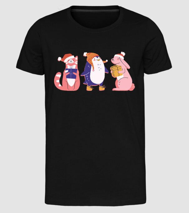 Animale drăguțe de Crăciun model negru pe tricou