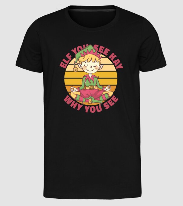 Yoga Elf Crăciun model negru pe tricou