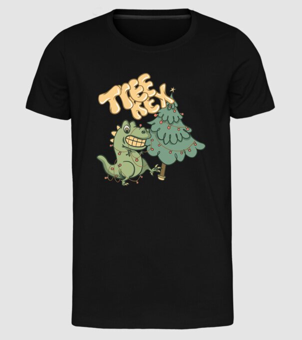 T-rex de Crăciun model negru pe tricou