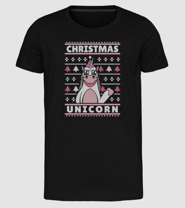 Unicorn de Crăciun pulover urât model negru pe tricou