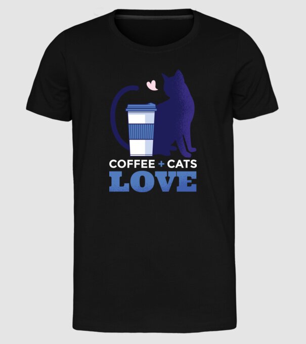 Cafea + Pisici = dragoste model negru pe tricou