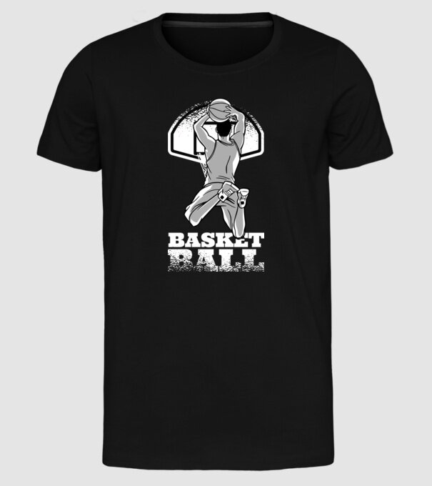 Baschet aruncare la coș model negru pe tricou