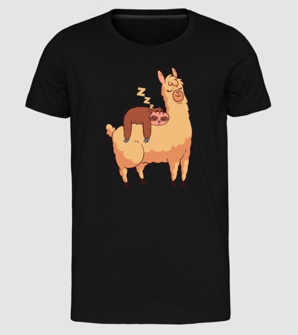 Leneș dormind pe Lama tricou amuzant model negru pe tricou