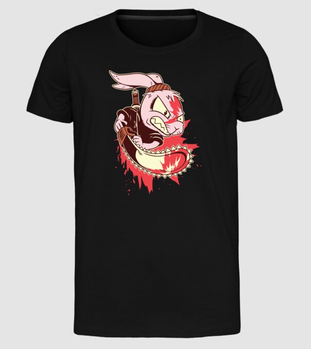 Iepuraș cu drujbă model negru pe tricou