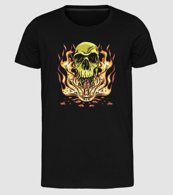 Craniu în flăcări model negru pe tricou