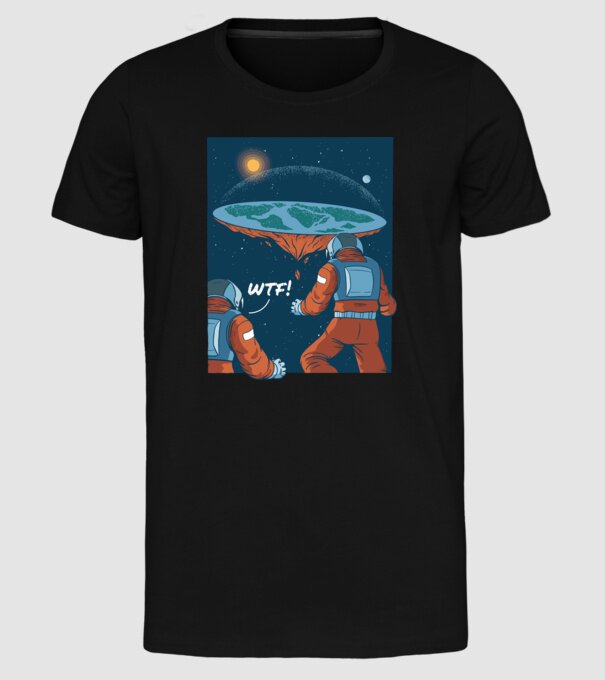 Astronaut Pământ plat model negru pe tricou