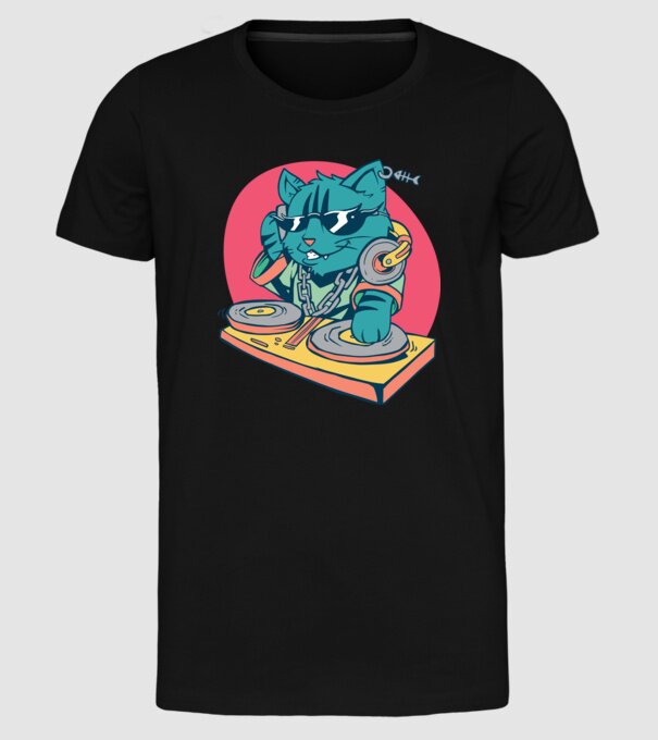 Pisică DJ model negru pe tricou