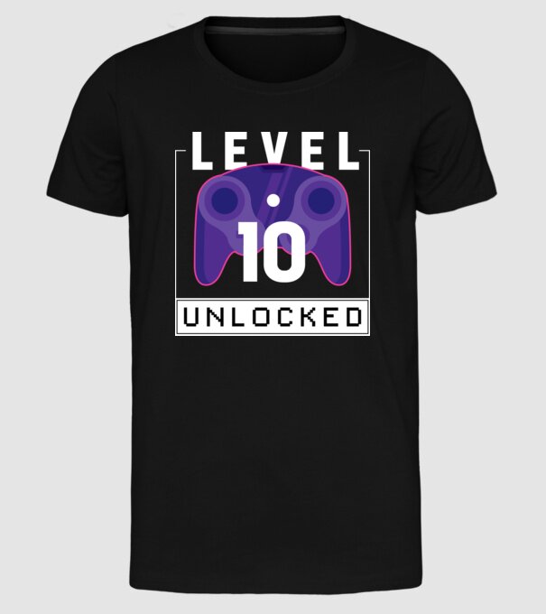 Level 10 Unlocked Gamer Birthday model negru pe tricou