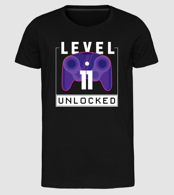 Level 11 Unlocked Gamer Birthday model negru pe tricou