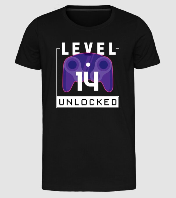 Level 14 Unlocked Gamer Birthday model negru pe tricou