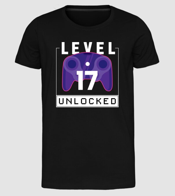 Level 17 Unlocked Gamer Birthday model negru pe tricou