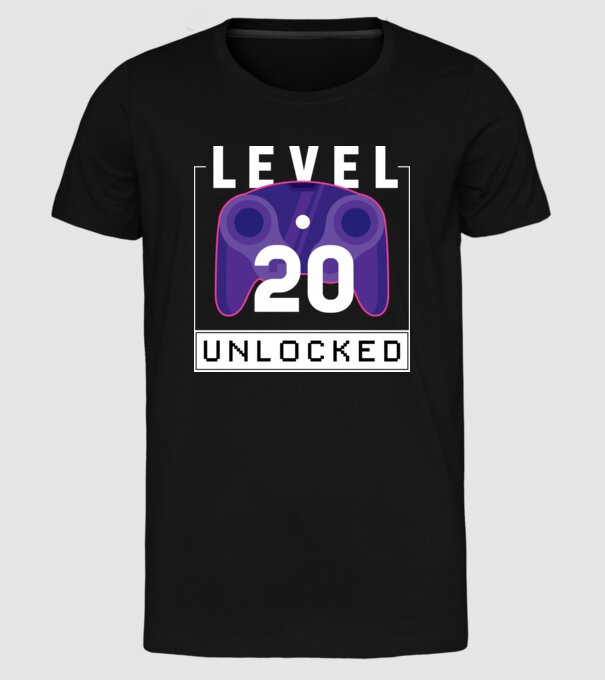 Level 20 Unlocked Gamer Birthday model negru pe tricou