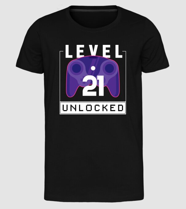 Level 21 Unlocked Gamer Birthday model negru pe tricou