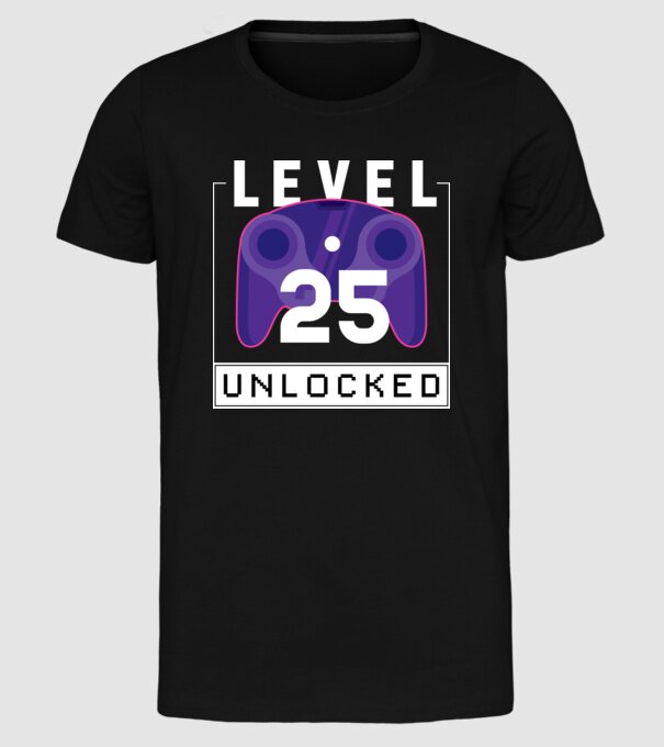 Level 25 Unlocked Gamer Birthday model negru pe tricou