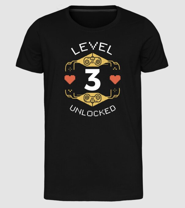 Level 3 Unlocked Gamer Birthday model negru pe tricou