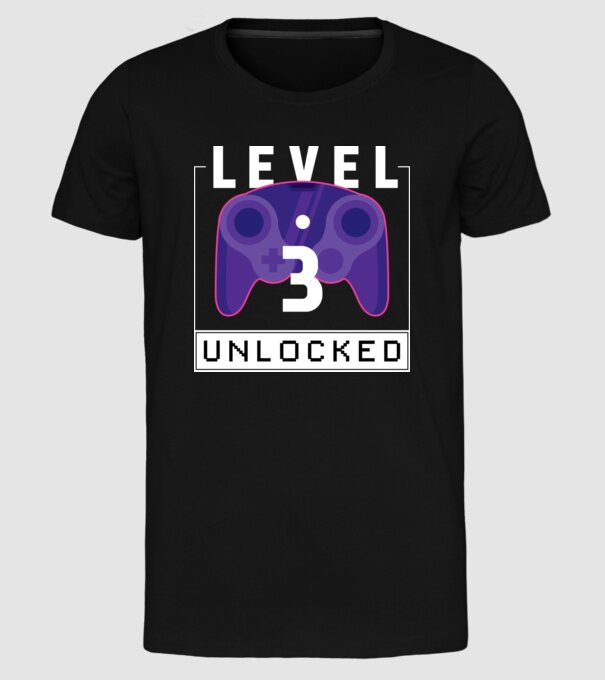 Level 3 Unlocked Gamer Birthday model negru pe tricou