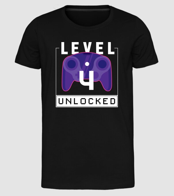 Level 4 Unlocked Gamer Birthday model negru pe tricou