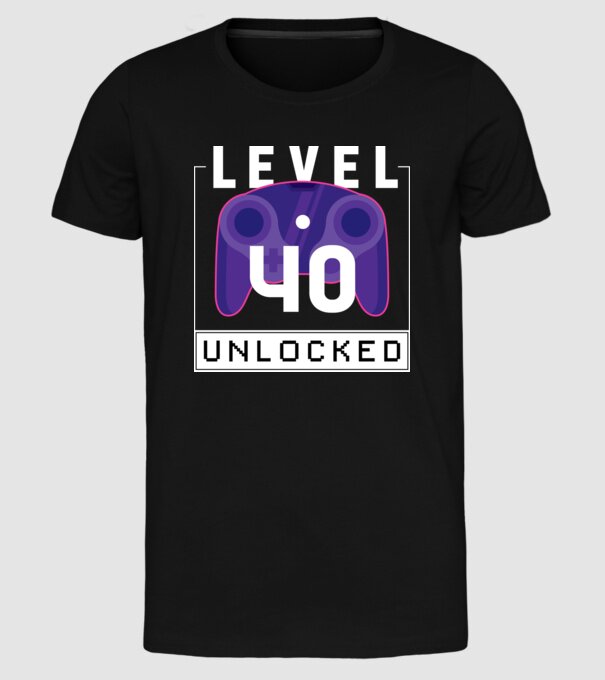 Level 40 Unlocked Gamer Birthday model negru pe tricou