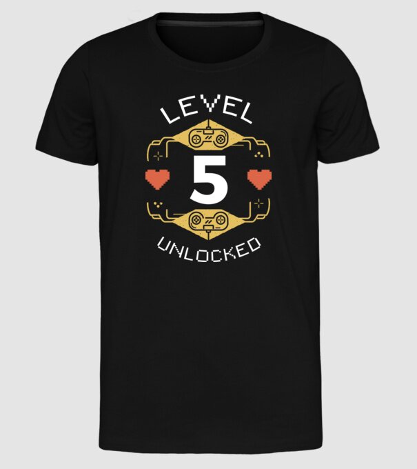 Level 5 Unlocked Gamer Birthday model negru pe tricou