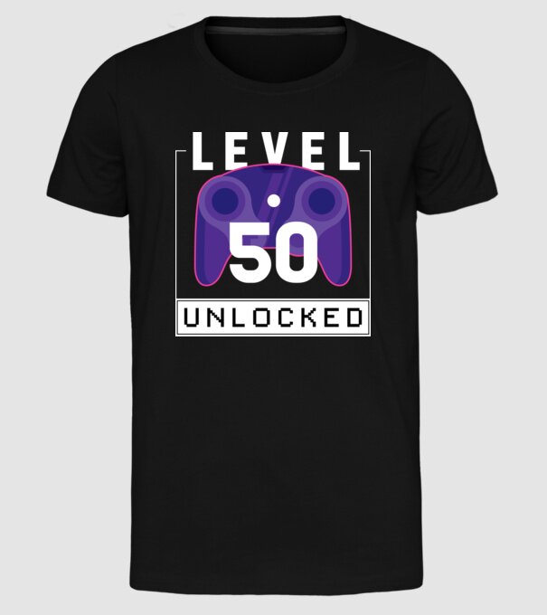 Level 50 Unlocked Gamer Birthday model negru pe tricou