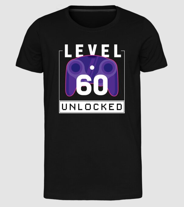 Level 60 Unlocked Gamer Birthday model negru pe tricou