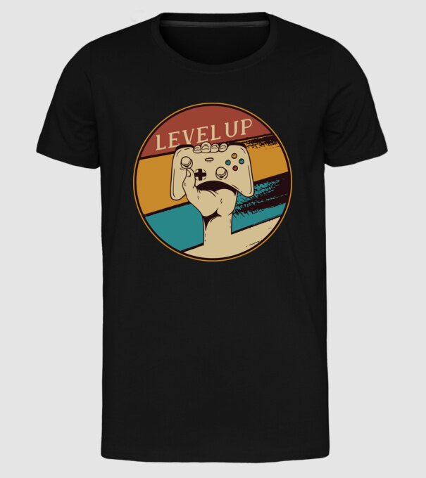 Level up - Trecere nivel Gamer model negru pe tricou