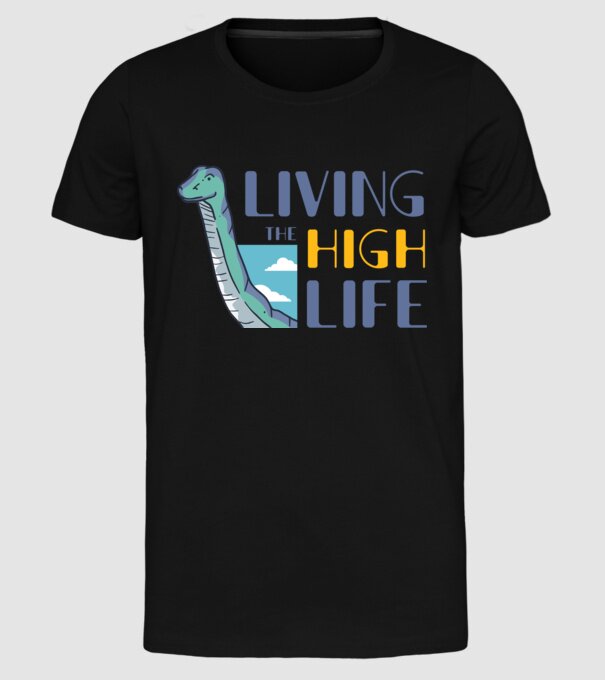 Living the High Life Dinosaur model negru pe tricou