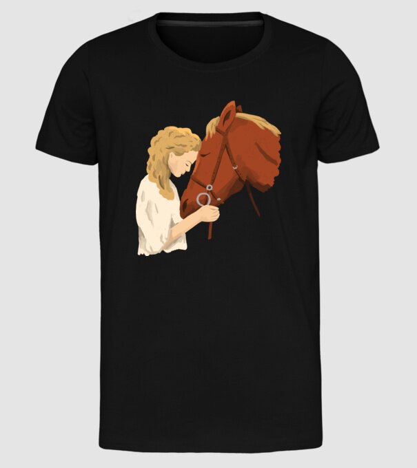 Fată cu cal model negru pe tricou
