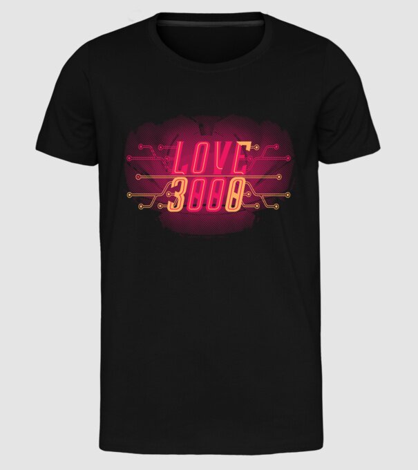 Love 3000 model negru pe tricou