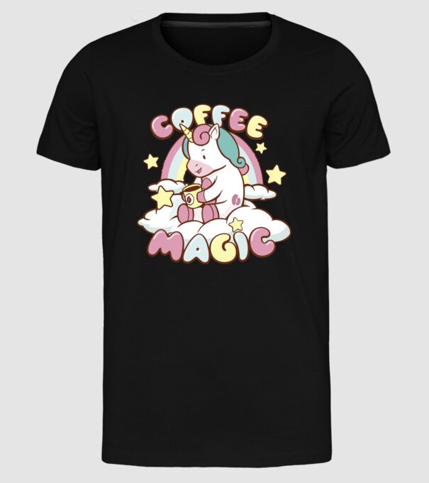 Cafea Magică Unicorn model negru pe tricou