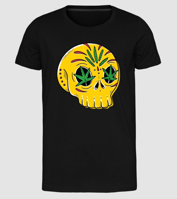 Marijuana Craniu model negru pe tricou