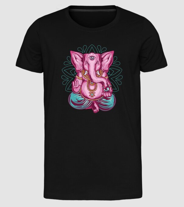 Elefant făcând meditație Dharma model negru pe tricou