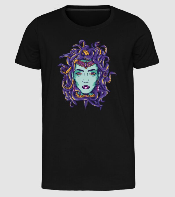 Cap de meduză model negru pe tricou