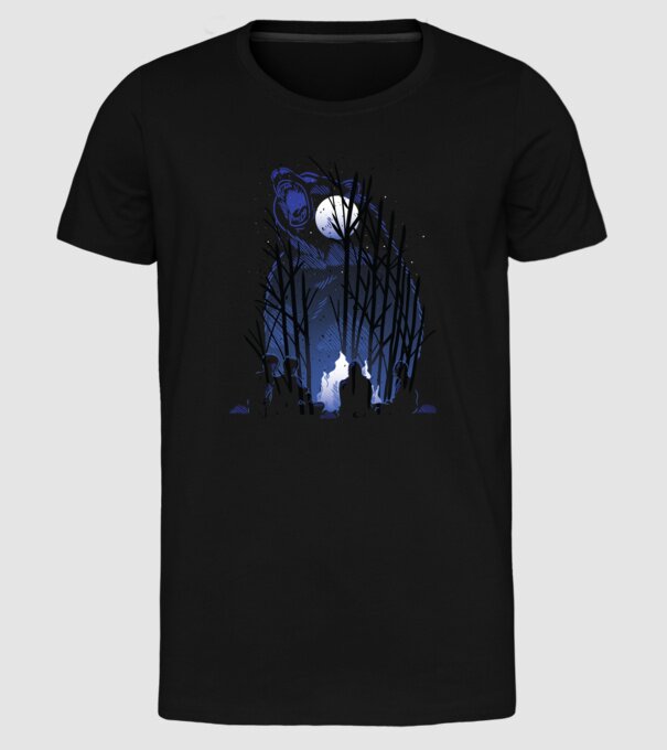 Urs în pădure noaptea model negru pe tricou