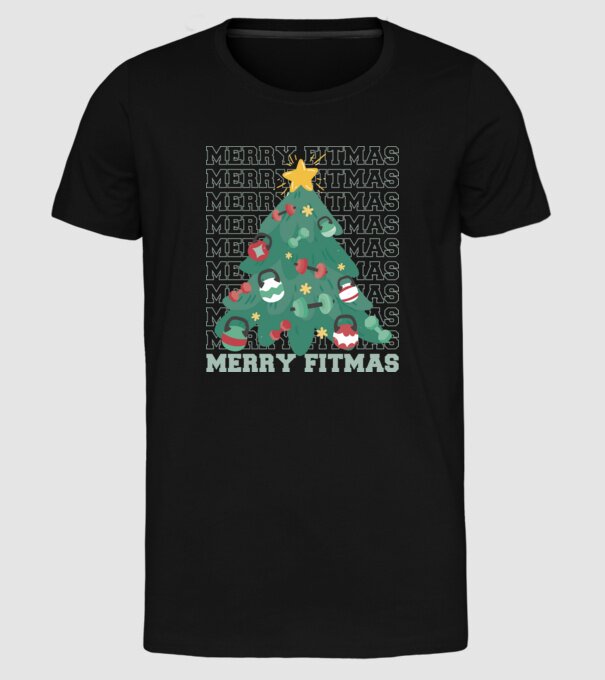 Merry Fitmas Fitmas Pom de Crăciun Fitness model negru pe tricou